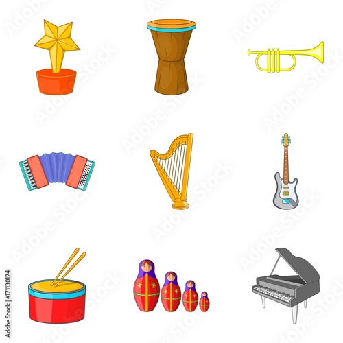 Musical notation icons set, cartoon style
