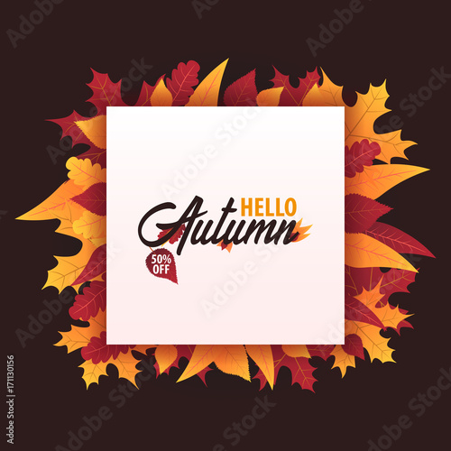 Autumn Background with leaves for shopping sale or promo poster and frame leaflet or web banner. Vector illustration template.