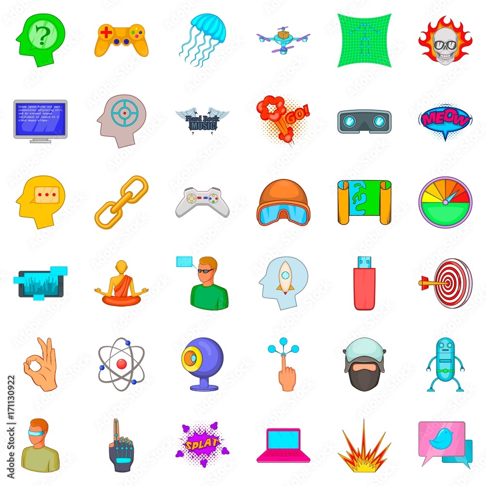 Virtual reality icons set, cartoon style Virtual reality icons set, cartoon style