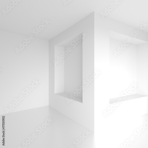 Fototapeta Naklejka Na Ścianę i Meble -  White Architecture Graphic Design. Futuristic Interior Background