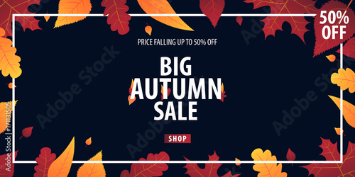 Autumn Background with leaves for shopping sale or promo poster and frame leaflet or web banner. Vector illustration template.
