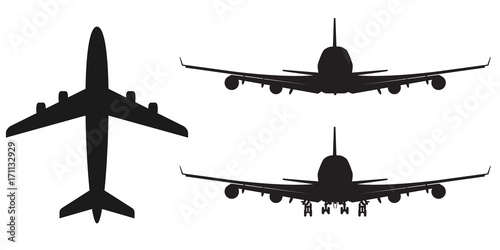 High-detailed Vector plane silhouette, solid illustration, isolated on white.