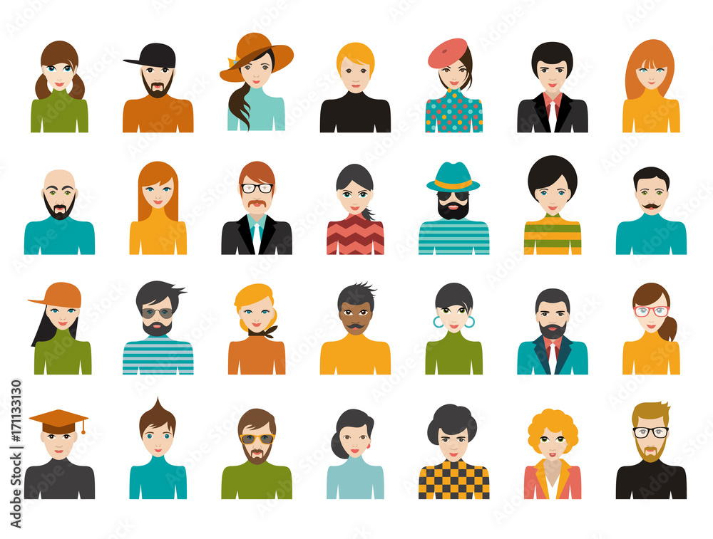 Face avatar. People heads  in flat style. Vector.