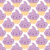 Seamless pattern with cupcakes isolated on white background.