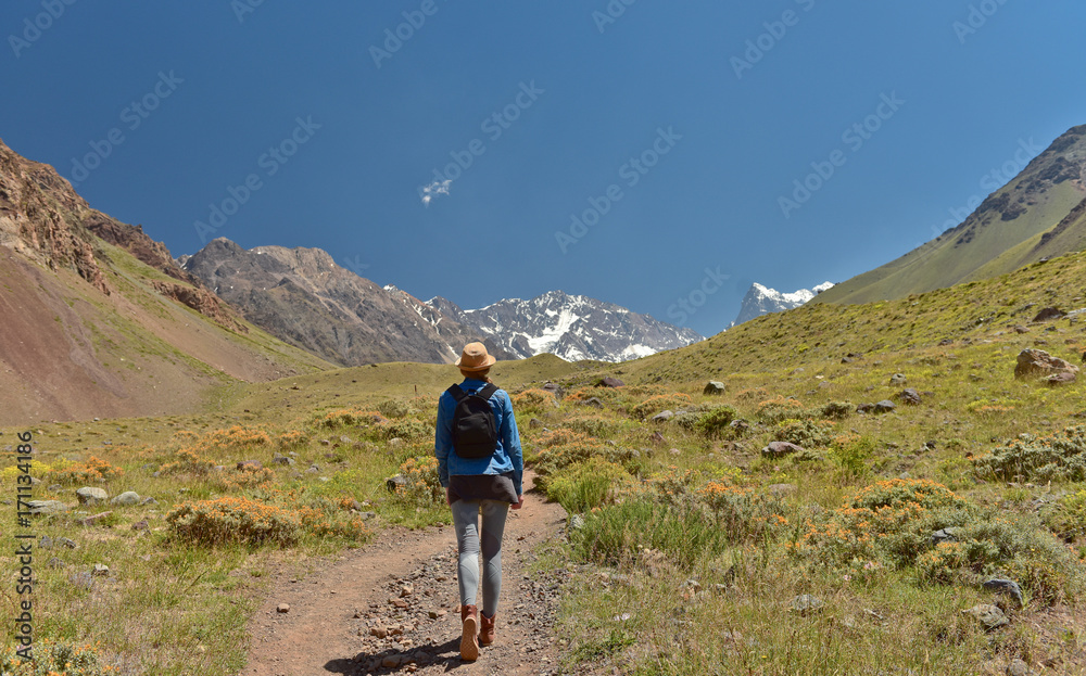 Woman in Glacier el Morado