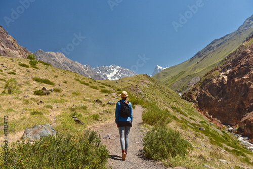 Woman in Glacier el Morado