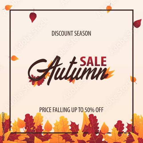 Autumn Background with leaves for shopping sale or promo poster and frame leaflet or web banner. Vector illustration template.
