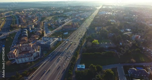 Aerial footage of Madrid city highway. Spain. Espana photo