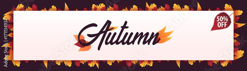 Autumn Background with leaves for shopping sale or promo poster and frame leaflet or web banner. Vector illustration template.