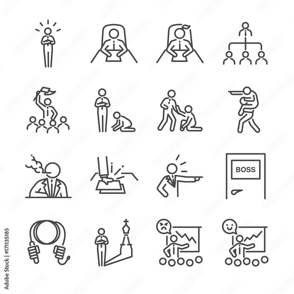 Boss line icon set. Included the icons as leader, team, bossy, command, manager, chief and more. Boss line icon set. Included the icons as leader, team, bossy, command, manager, chief and more.
