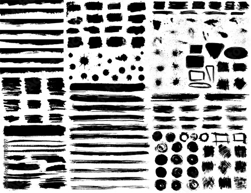 Large set of hand drawn grunge elements isolated on white background.