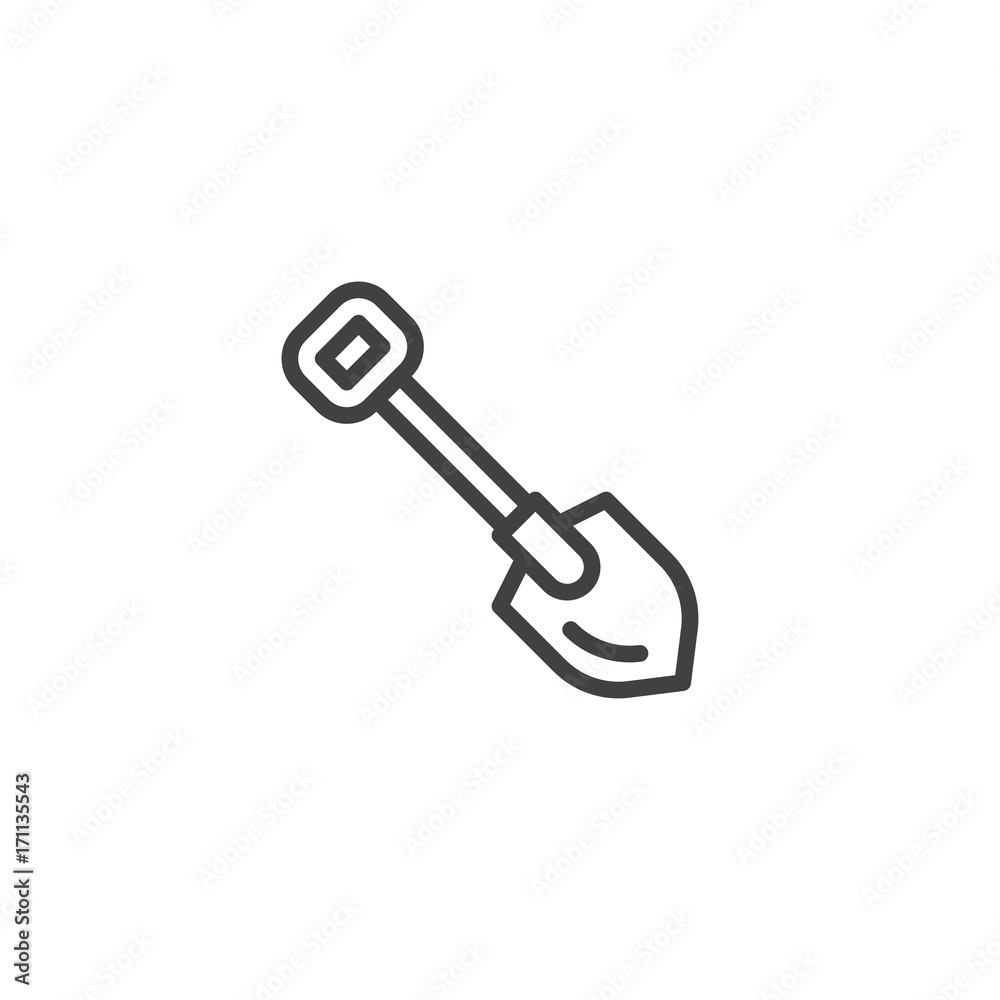 Shovel line icon, outline vector sign, linear style pictogram isolated on white. Symbol, logo illustration. Editable stroke Shovel line icon, outline vector sign, linear style pictogram isolated on white. Symbol, logo illustration. Editable stroke