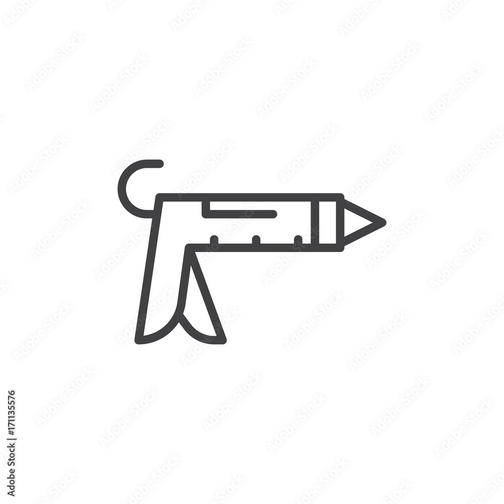 Caulk gun line icon, outline vector sign, linear style pictogram isolated on white. Symbol, logo illustration. Editable stroke Caulk gun line icon, outline vector sign, linear style pictogram isolated on white. Symbol, logo illustration. Editable stroke