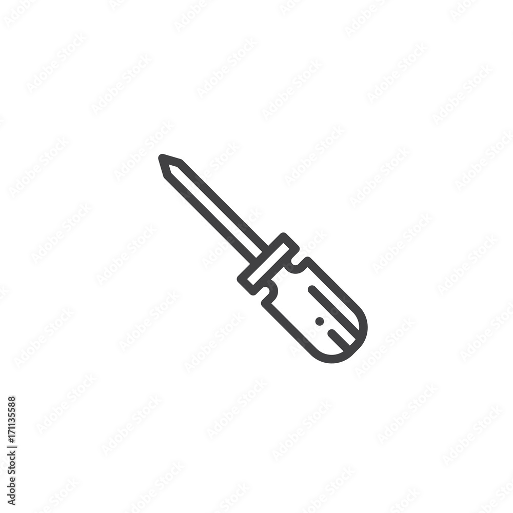 Screwdriver work tool line icon, outline vector sign, linear style pictogram isolated on white. Symbol, logo illustration. Editable stroke