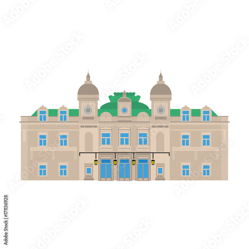 Flat building of Monaco country, travel icon landmark in Monte Carlo. City architecture. World travel vacation sightseeing European. The grand casino.