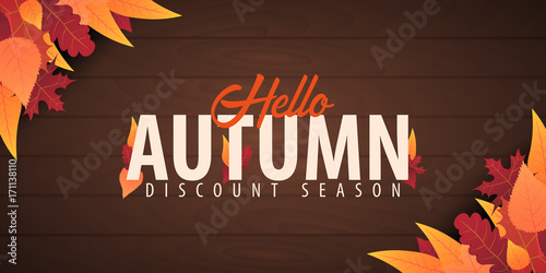 Autumn Background with leaves for shopping sale or promo poster and frame leaflet or web banner. Vector illustration template.