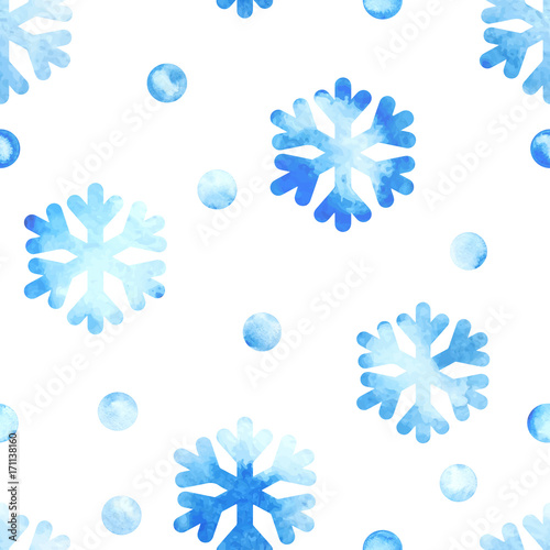 seamless watercolor pattern with snowflakes photo