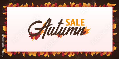 Autumn Background with leaves for shopping sale or promo poster and frame leaflet or web banner. Vector illustration template.