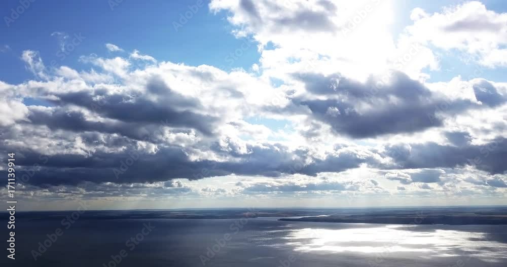Time lapse clouds over the wide river. Landscape. Time lapse clouds over the wide river. Landscape.