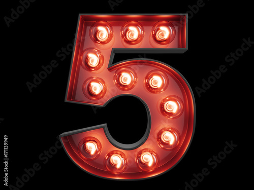 Light bulb digit alphabet character 5 five font photo