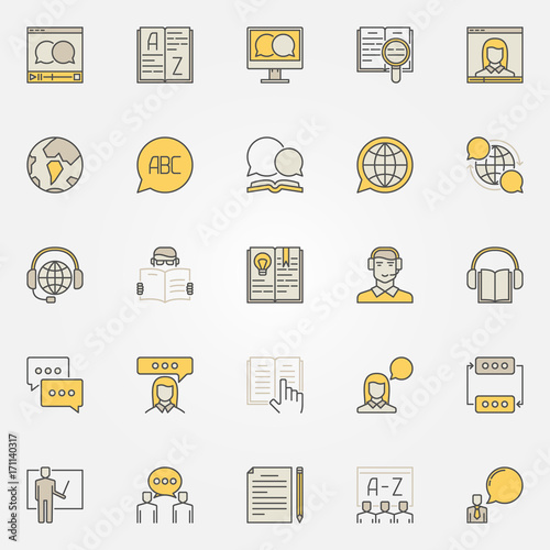 Learn language colorful icons