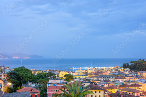 Beautiful night view to Santa Margherita Ligure city and sea in Italy