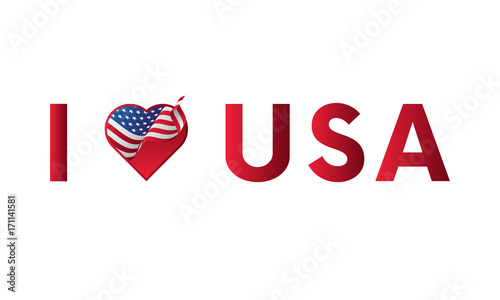 I love USA sticker slogan vector design with heart and waving flag icon.