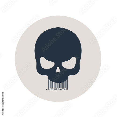 Icono plano codigo de barras craneo en circulo gris