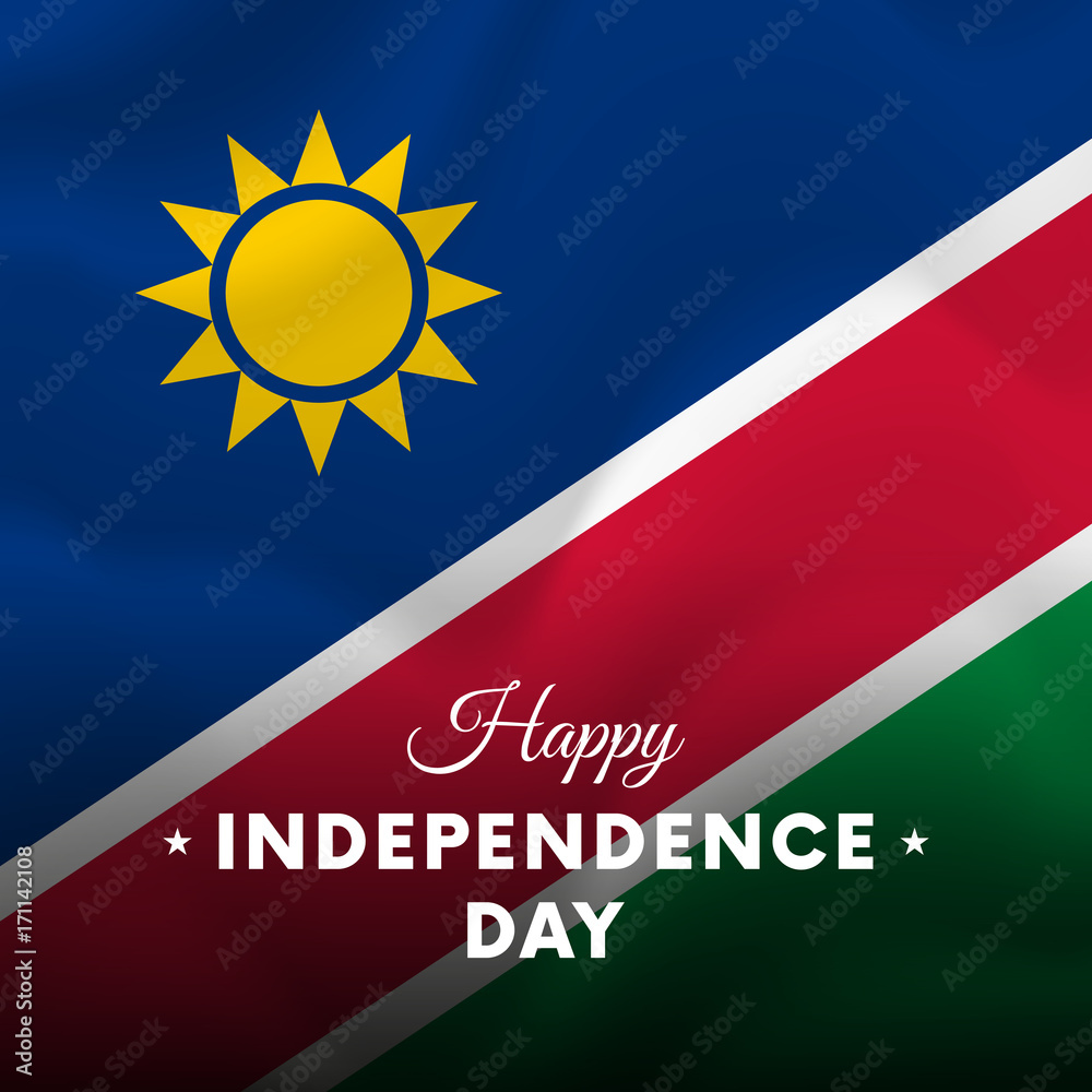 Fototapeta premium Banner or poster of Namibia independence day celebration. Waving flag. Vector illustration.