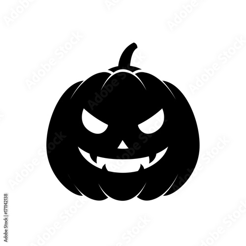 Icono plano silueta calabaza Halloween negro en fondo blanco
