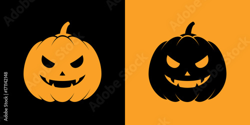 Icono plano silueta calabaza Halloween naranja y negro