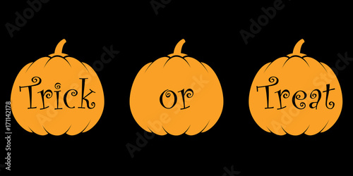 Icono plano Trick or Treat en calabazas naranja y negro