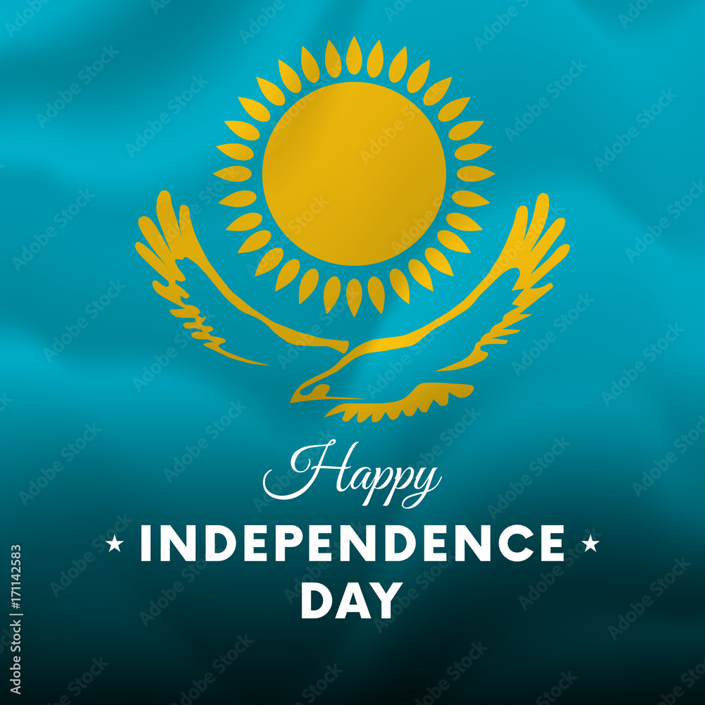 Fototapeta premium Banner or poster of Kazakhstan independence day celebration. Waving flag. Vector illustration.