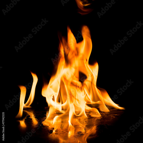 Burning fire on black background.