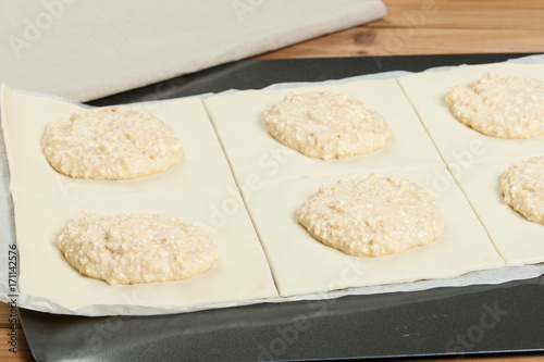 Cooking Of Homebaked Hungarian Cheese Puff Pastry Parcels.