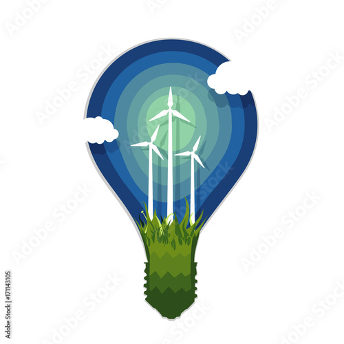 Silhouette of lamp with wind power generation. Application paper style.