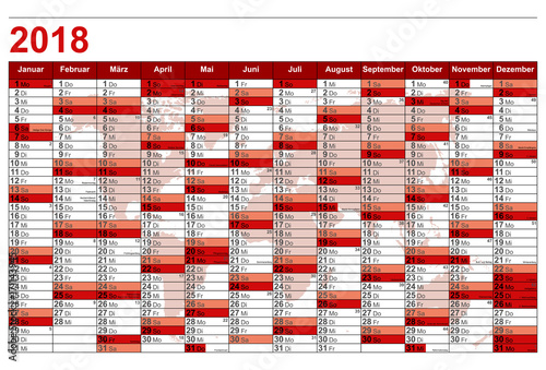 Kalender 2018 - Wandkalender mit Weltkarte (Rot)