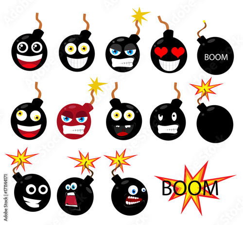 Bomb with burning fuse over white background