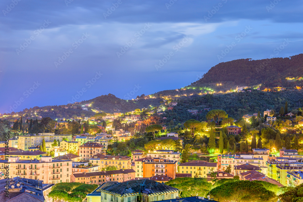 Beautiful night view to Santa Margherita Ligure city and sea in Italy