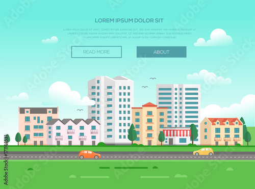Cityscape with a road - modern vector illustration
