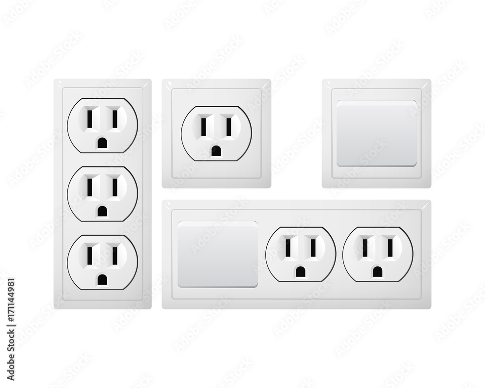 Vettoriale Stock Electrical socket Type B with switch. Power plug.  Receptacle from USA. | Adobe Stock
