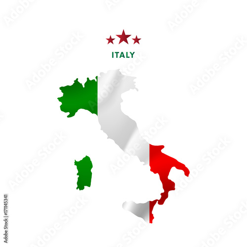 Italy map with waving flag. Vector illustration.