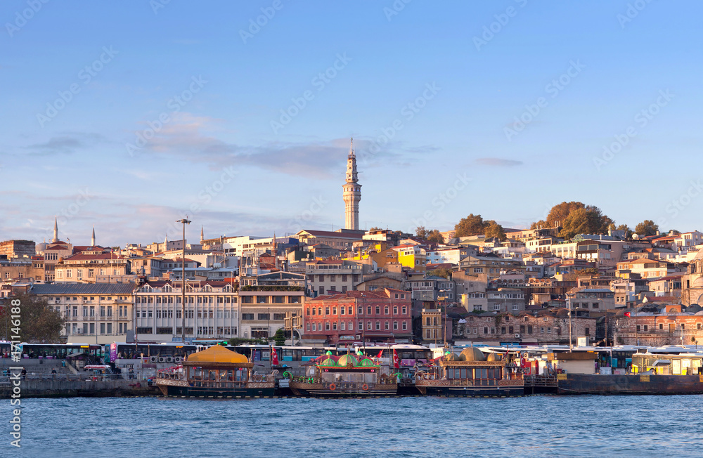 Panoramic cityscape over the Bosphorus in Istanbul, Turkey