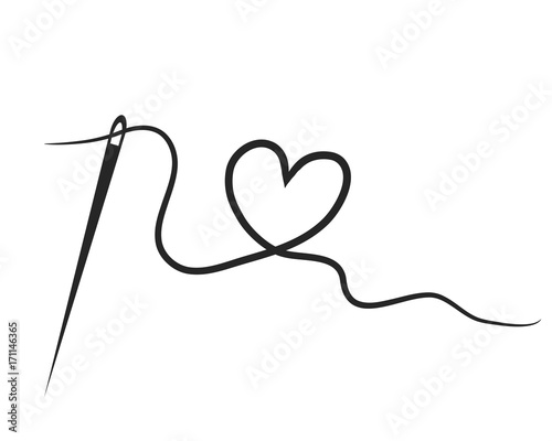 heart with a needle thread. vector illustration