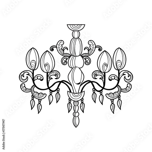 Classic chandelier. Luxury decor accessory design. Vector illustration sketch