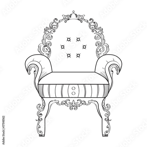 Armchair with luxurious ornaments. Vector French Luxury rich intricate struct...