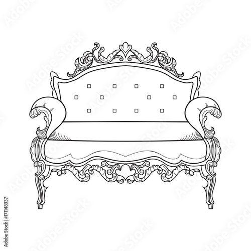 Classic ornamented couch Vector illustration line arts