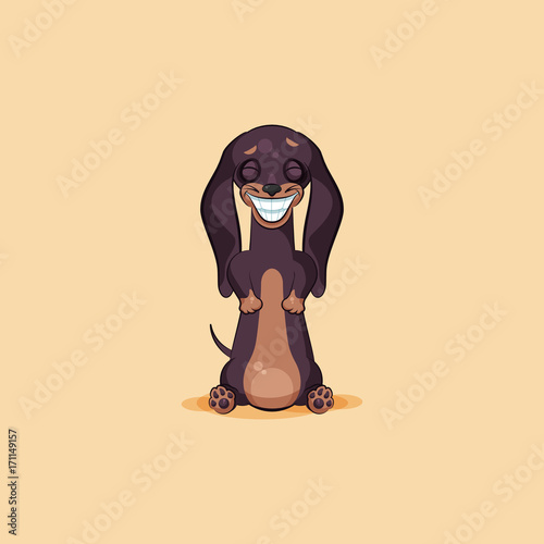 Vector stock illustration emoji of cartoon character dog talisman, phylactery hound, mascot pooch bowwow dachshund sticker emoticon German badger-dog broad smile from ear to ear
