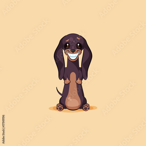 Vector stock illustration emoji of cartoon character dog talisman, phylactery hound, mascot pooch bowwow dachshund sticker emoticon German badger-dog broad smile from ear to ear