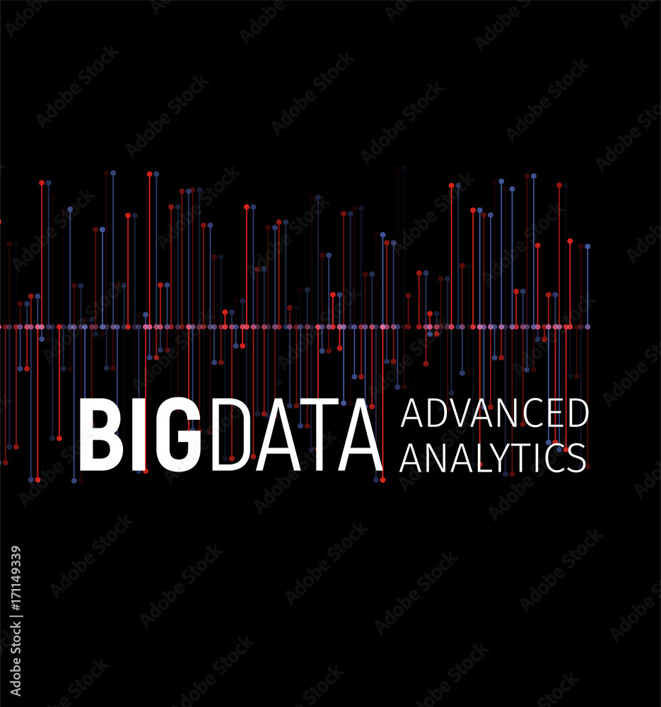 Obraz premium Big data abstract vector visualization. Lines and dots array. Big data connection complex. Graphic fractal element background. Vector illustration.